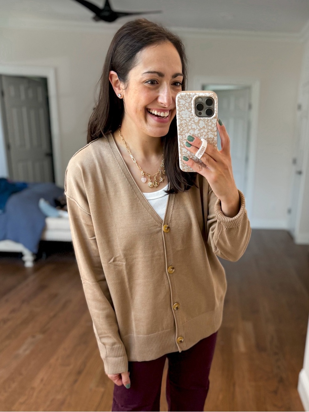 zeagoo Camel Button V-Neck Cardigan Sweater